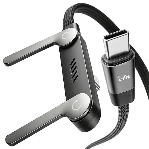 240W USB C to USB C Fast Charging Cable 5FT with Built In Phone Stand Braided Black