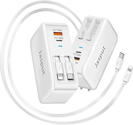 40W 4 in 1 Retractable Wall Charger with Dual Cables USB C Fast Charging Block for iPhone 17 16 Samsung Galaxy Pixel