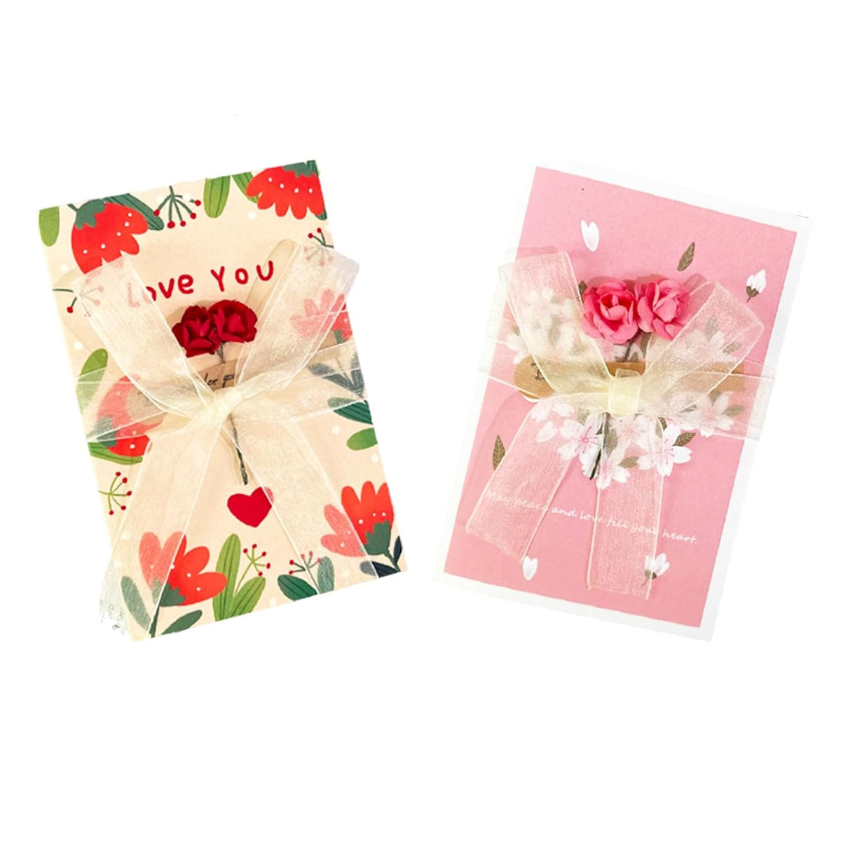 Paper Flower Roses Greeting Cards With Blank Note Delicately Decorated Paper Card For Friends And Family Holiday Thank You Card,Red And Pink.