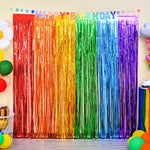 Rainbow Photo Booth Props 4 Packs Rainbow Party Decorations 13.2X6.6 Ft Foil Fringe Curtains Tinsel Metallic Streamers Holiday Backdrop For Birthday Easter Engagement Bridal Shower Pride