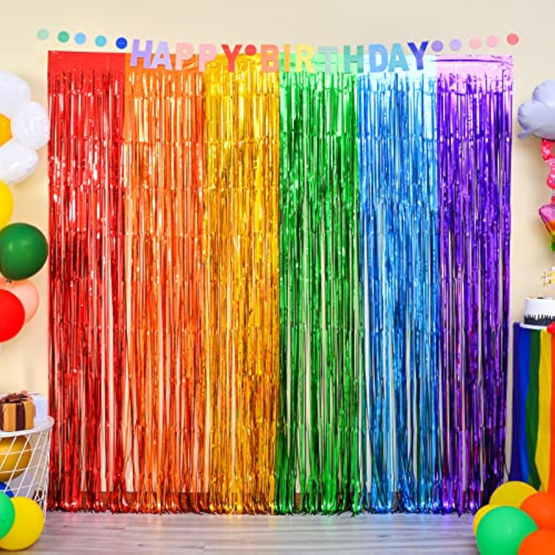Rainbow Photo Booth Props 4 Packs Rainbow Party Decorations 13.2X6.6 Ft Foil Fringe Curtains Tinsel Metallic Streamers Holiday Backdrop For Birthday Easter Engagement Bridal Shower Pride