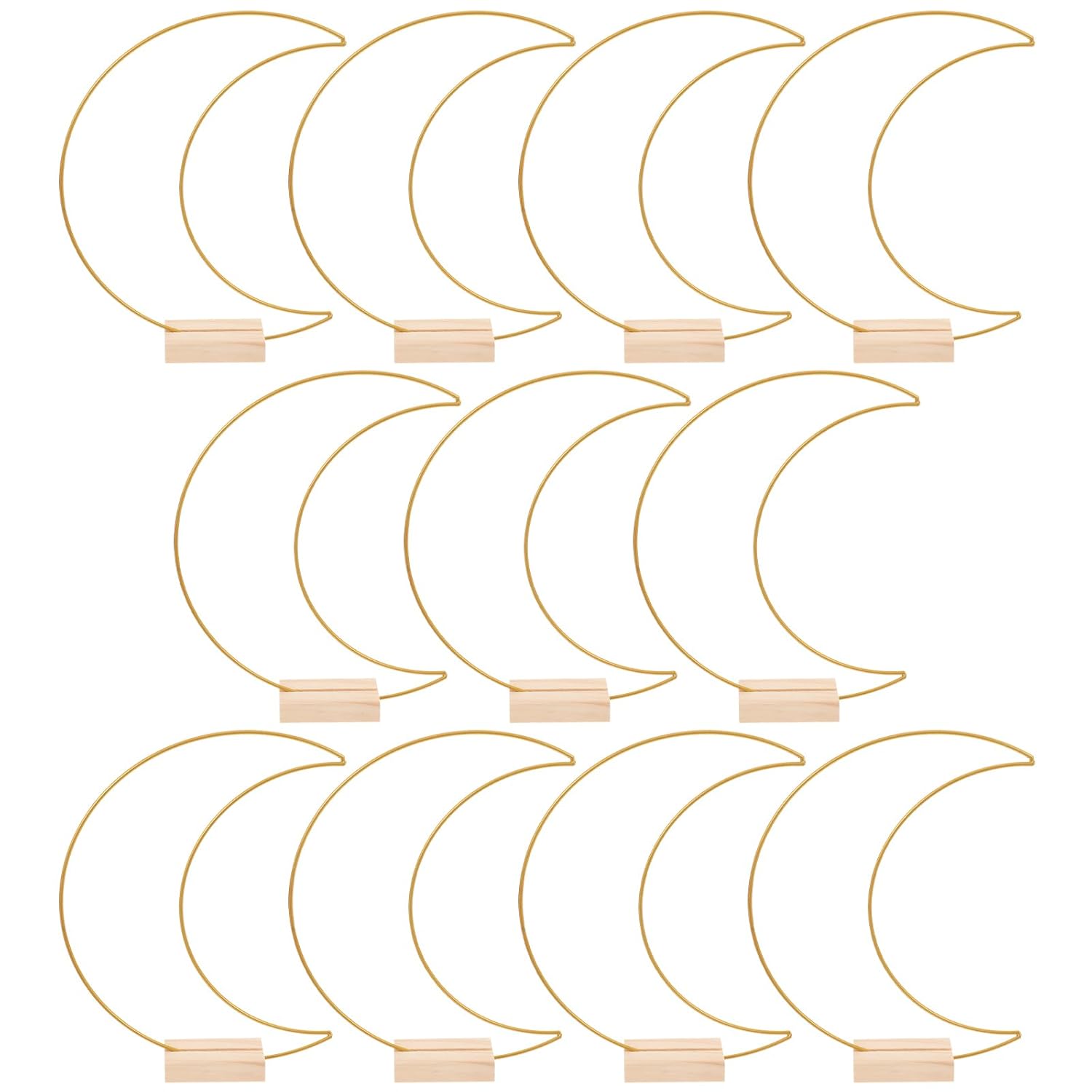 Metal Floral Hoops: 10 Sets Moon Shaped Metal Wreath Rings Stand With Wood Holders Centerpiece Table Decor For Diy Party Christmas Home Wedding Table Decor