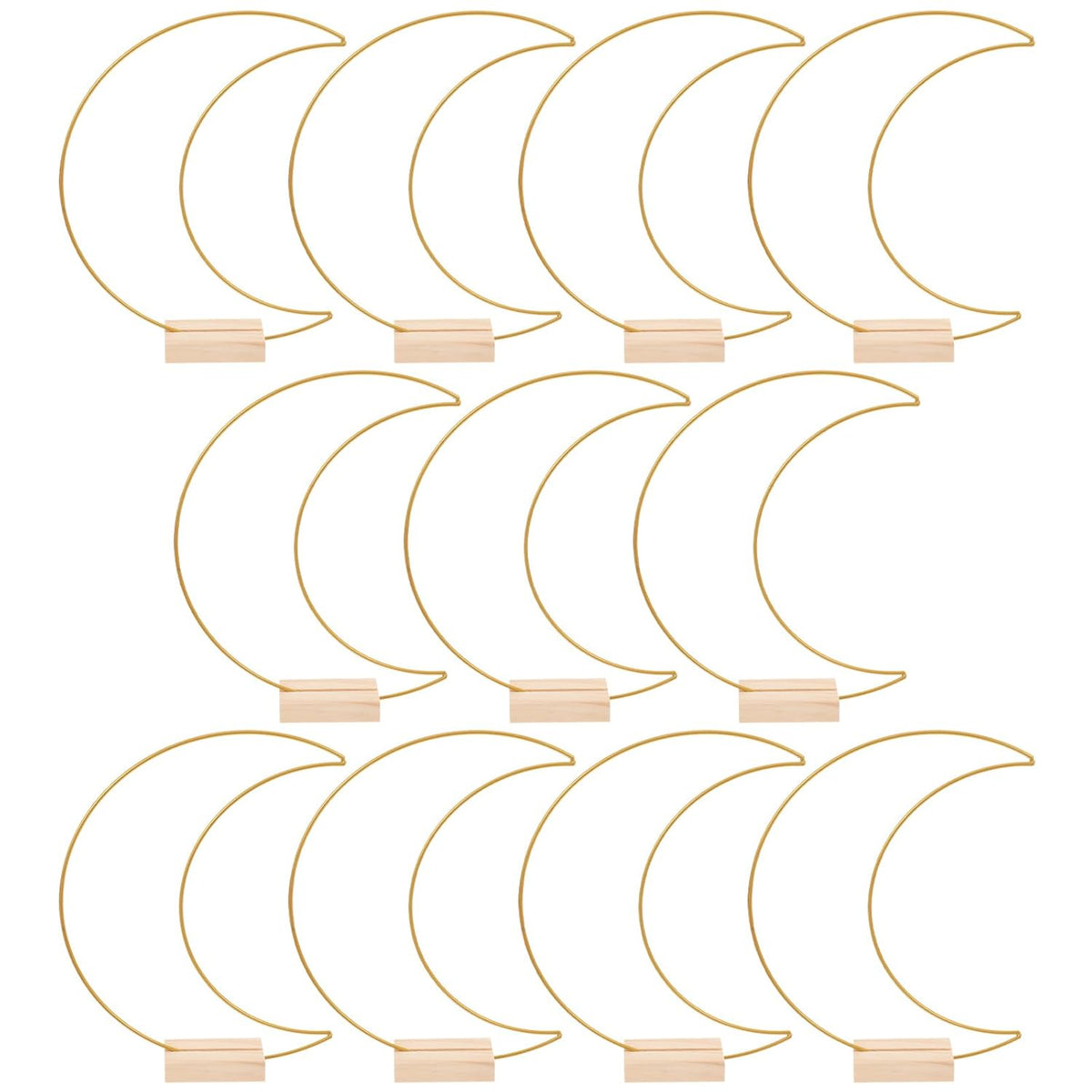 Metal Floral Hoops: 10 Sets Moon Shaped Metal Wreath Rings Stand With Wood Holders Centerpiece Table Decor For Diy Party Christmas Home Wedding Table Decor