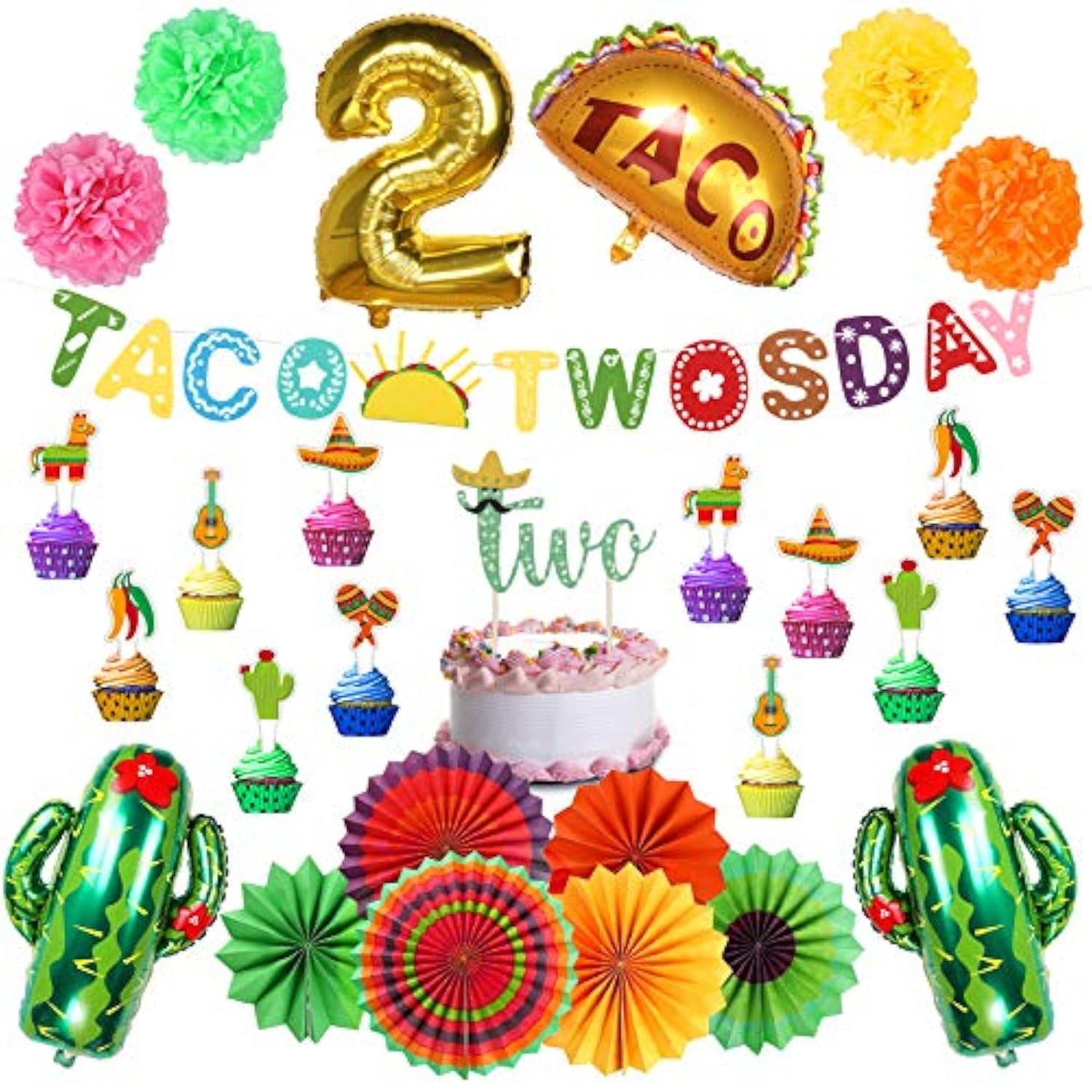 Taco Twosday Fiesta Party Decor Kit: 2nd Birthday, Cinco de Mayo