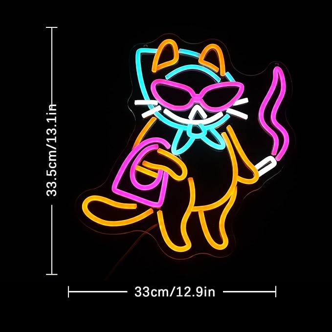 Cool Cat Neon Sign USB Dimmable LED Wall Light for Bedroom Bar Living Room Pet Shop Decor