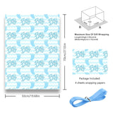 Baby Shower Wrapping Paper Boy, Blue Footprints Boy Baby Shower Wrap Paper Folded Flat 19.6X27.5 Inches Per Sheet With Ribbon Set For Newborn Infant Kids Birthday Holiday Celebration Party Gift Wrap