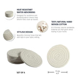 Drink Coasters Set Of 6, Absorbent Cotton Woven Cup Coasters, Rustic Farmhouse Boho Decor For Coffee Table And Drinks Protection, Cute Coaster For Drinks - Off-White