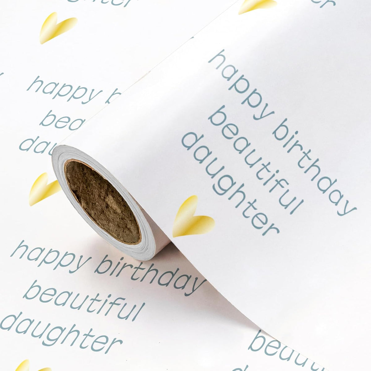 Birthday Wrapping Paper Roll For Daughter - Mini Roll - 17 Inch X 16.5 Feet - Happy Birthday Beautiful Daughter Lettering With Gold Love Design