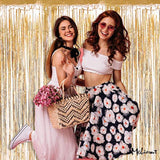 4 Pack Champagne Gold Fringe Curtain Backdrop, 3.2Ft X 6.6Ft Metallic Tinsel Foil Fringe Streamers Curtains Background For Photo Booth Birthday Baby Shower Party Thanksgiving Christmas Decorations