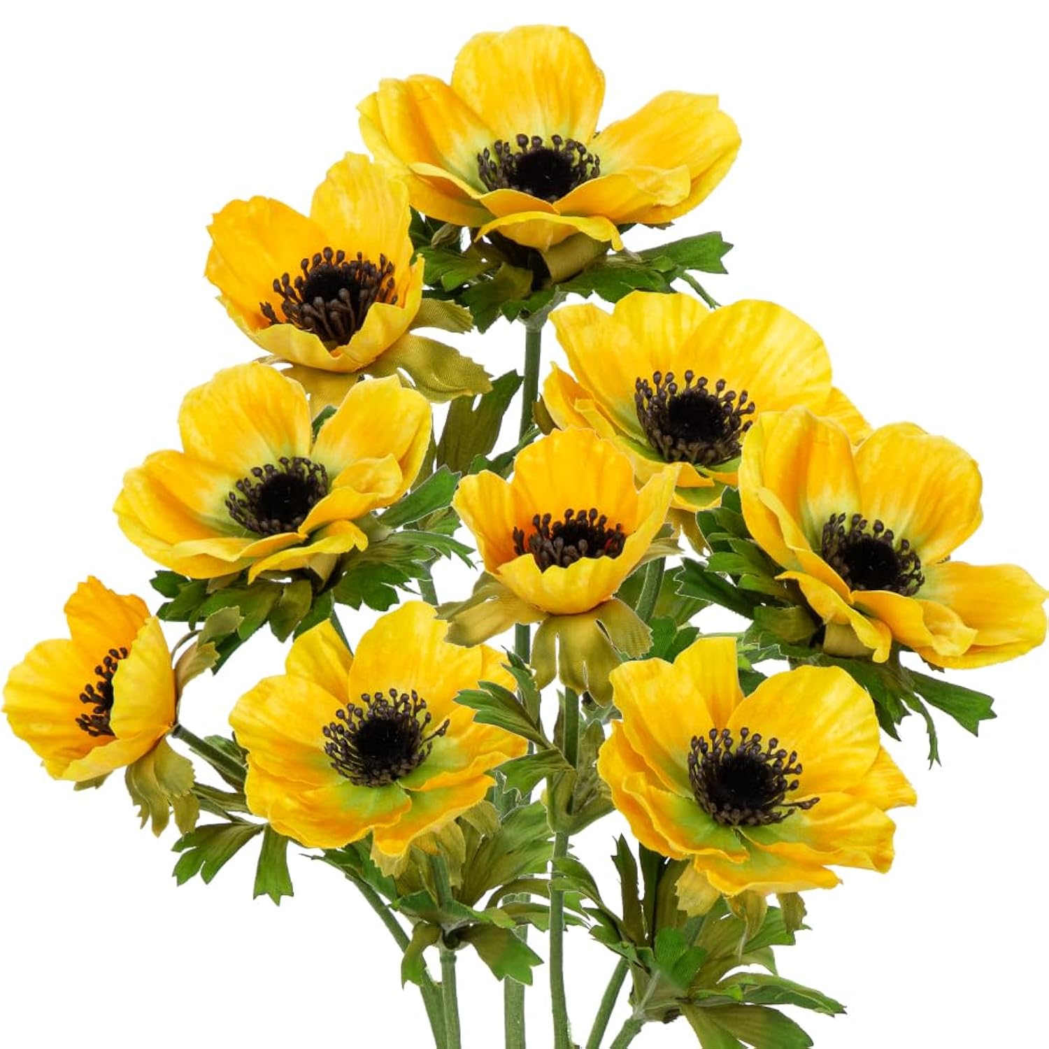 Yellow Anemone Flowers Artificial 21.7" Faux Flowers Silk Flowers With Stems Realistic Fake Flowers For Decoration Faux Anemone Artificial Flowers Bulk For Vase Centerpieces Home Wedding Bouquet