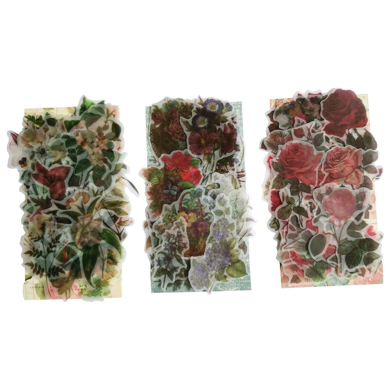 Vintage Floral Scrapbooking Stickers Set (180 Pieces) Retro Flower Bouquet Sti