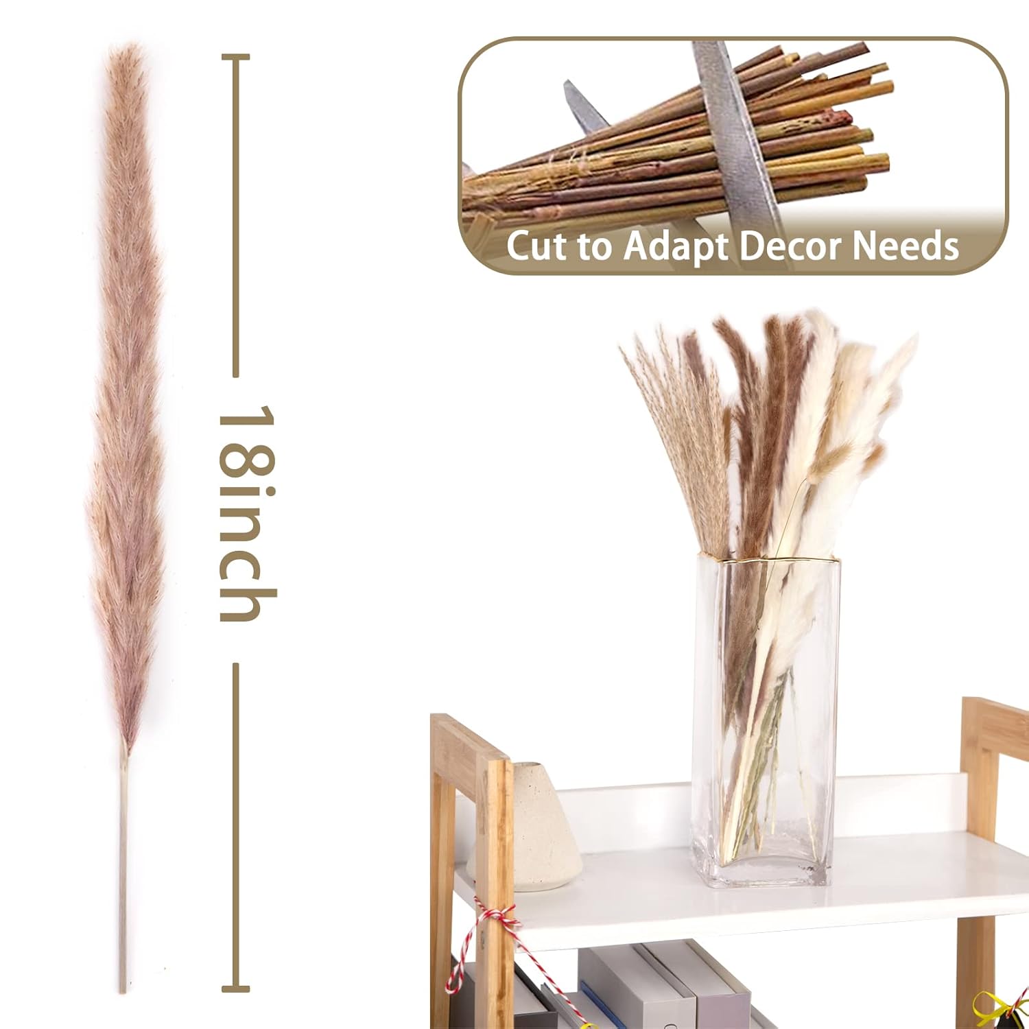 130Pcs Dried Pampas Grass Bulks Fall Decor, 18" Natural Bunny Tail Grass, Boho Rustic Bouquet, Fall Decorations For Home, Farmhouse Table Vase & Wedding Decor