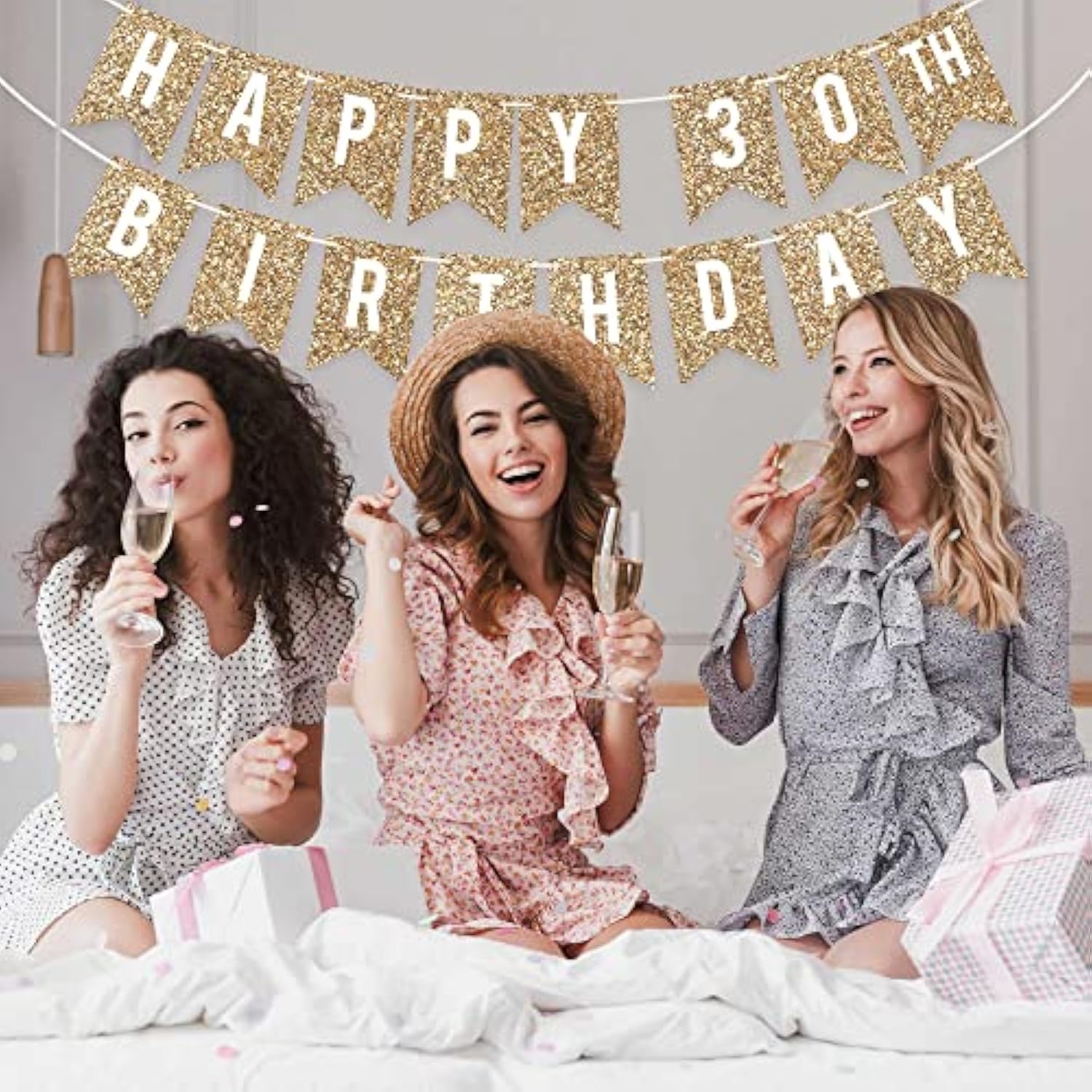 Pre-Strung Happy 30Th Birthday Banner - No Diy - Gold Glitter 30Th Birthday Party Banner - Pre-Strung Garland On 6 Ft Strands - Gold Bday Party Decorations & Decor. Did We Mention No Diy