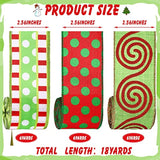 3 Rolls Christmas Wired Ribbon Red And Lime Green Christmas Wrapping R