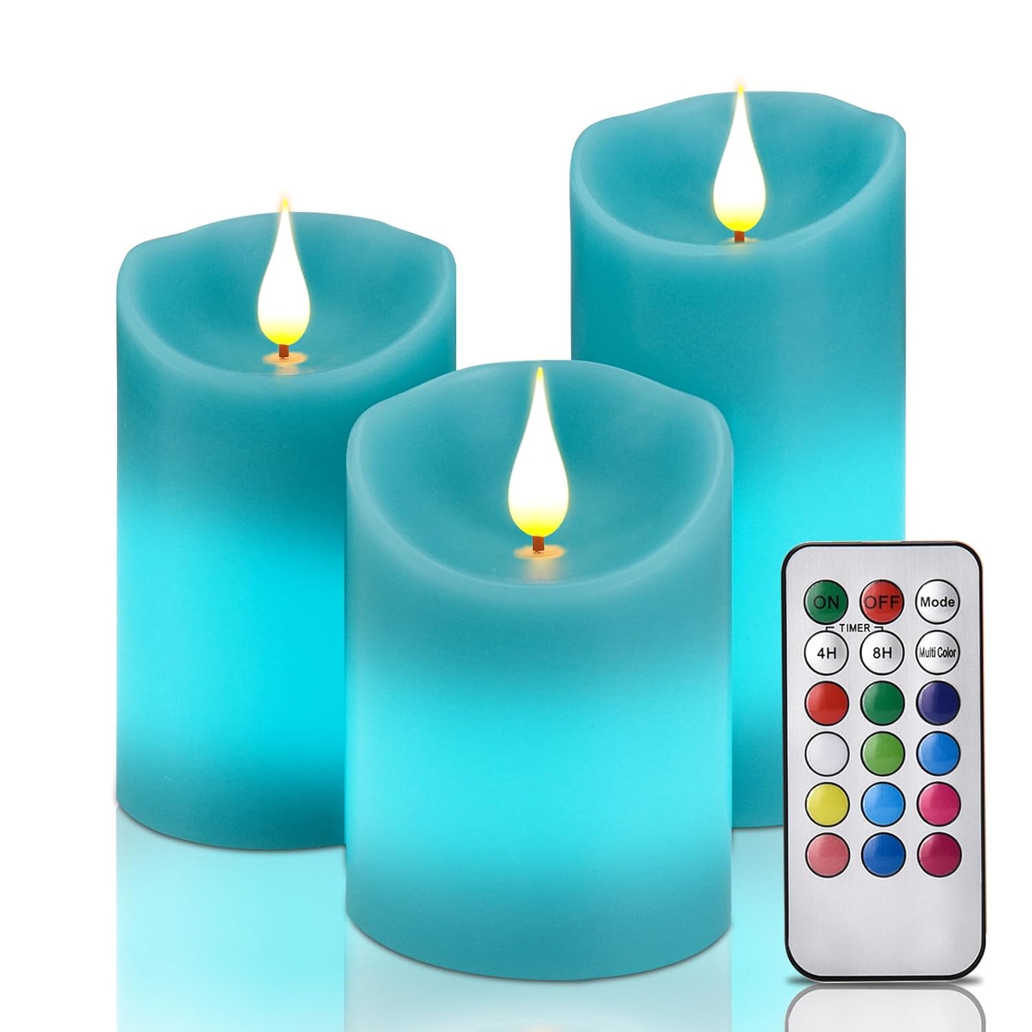 Teal Candles, Pillar Teal Flameless Candles Feature With Color Changing, Battery Operated Candles With Remote&Timer Control Pack Of 3 In Height 4''5''6''