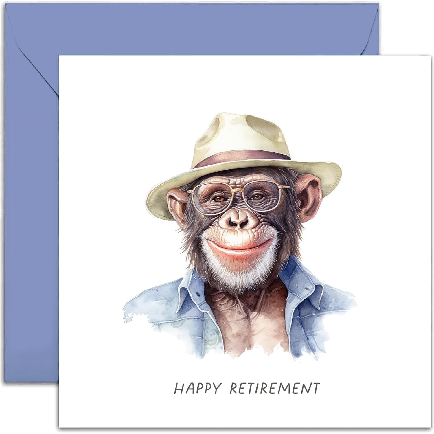 Old English Co. Funny Retirement Card For Him -Humorous Retirement Celebration For Dad -Fun Chimp Watercolour Good Luck Leaving Card For Colleague - Funny Retiring Gift For Men | Blank Inside Envelope