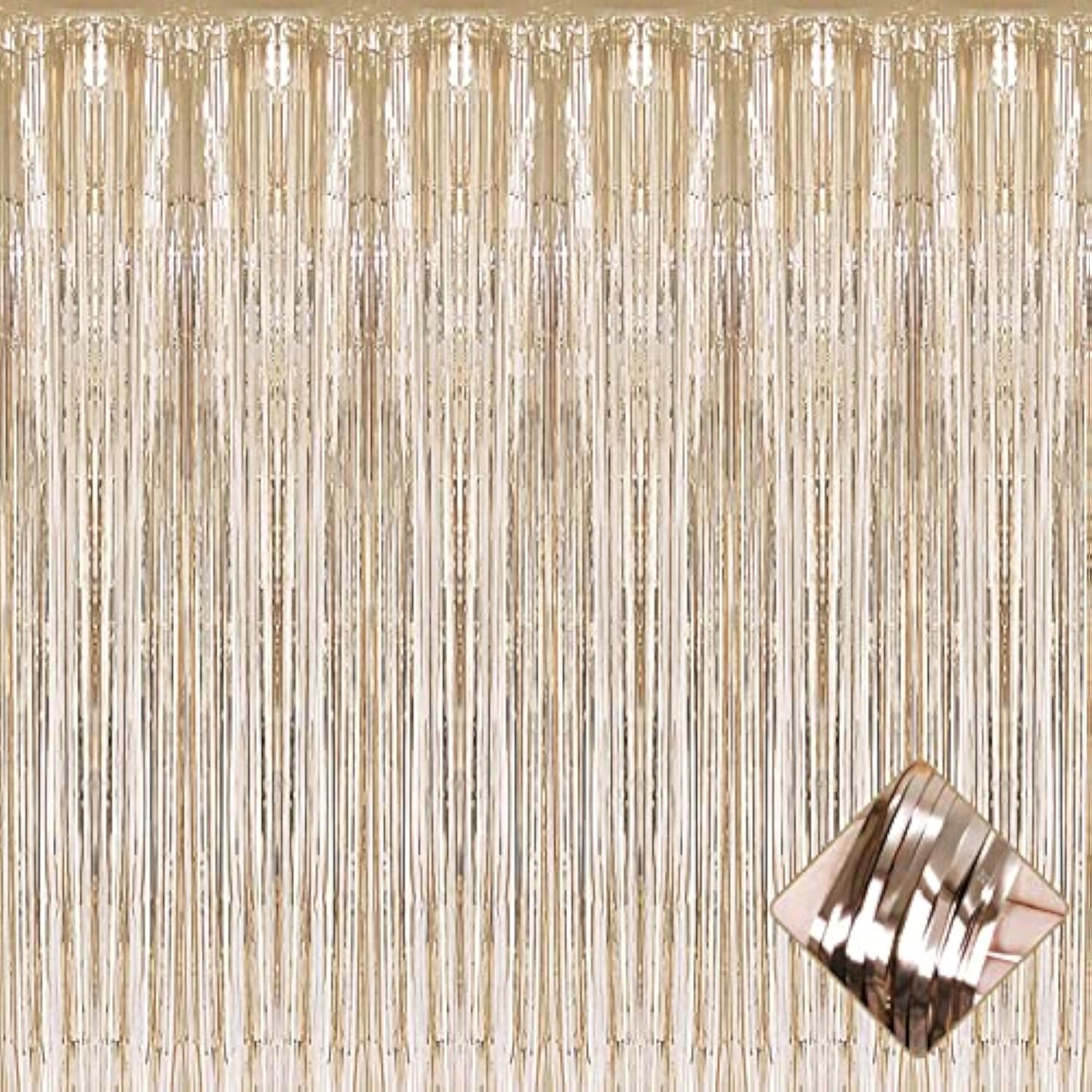 4-Pack Champagne Gold Foil Fringe Curtains 3.2x9.8 ft for Party and Photo Booth