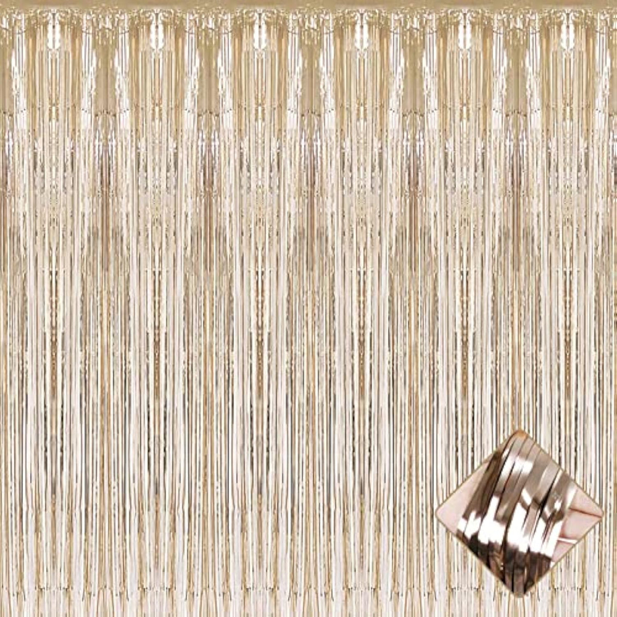 4-Pack Champagne Gold Foil Fringe Curtains 3.2x9.8 ft for Party and Photo Booth