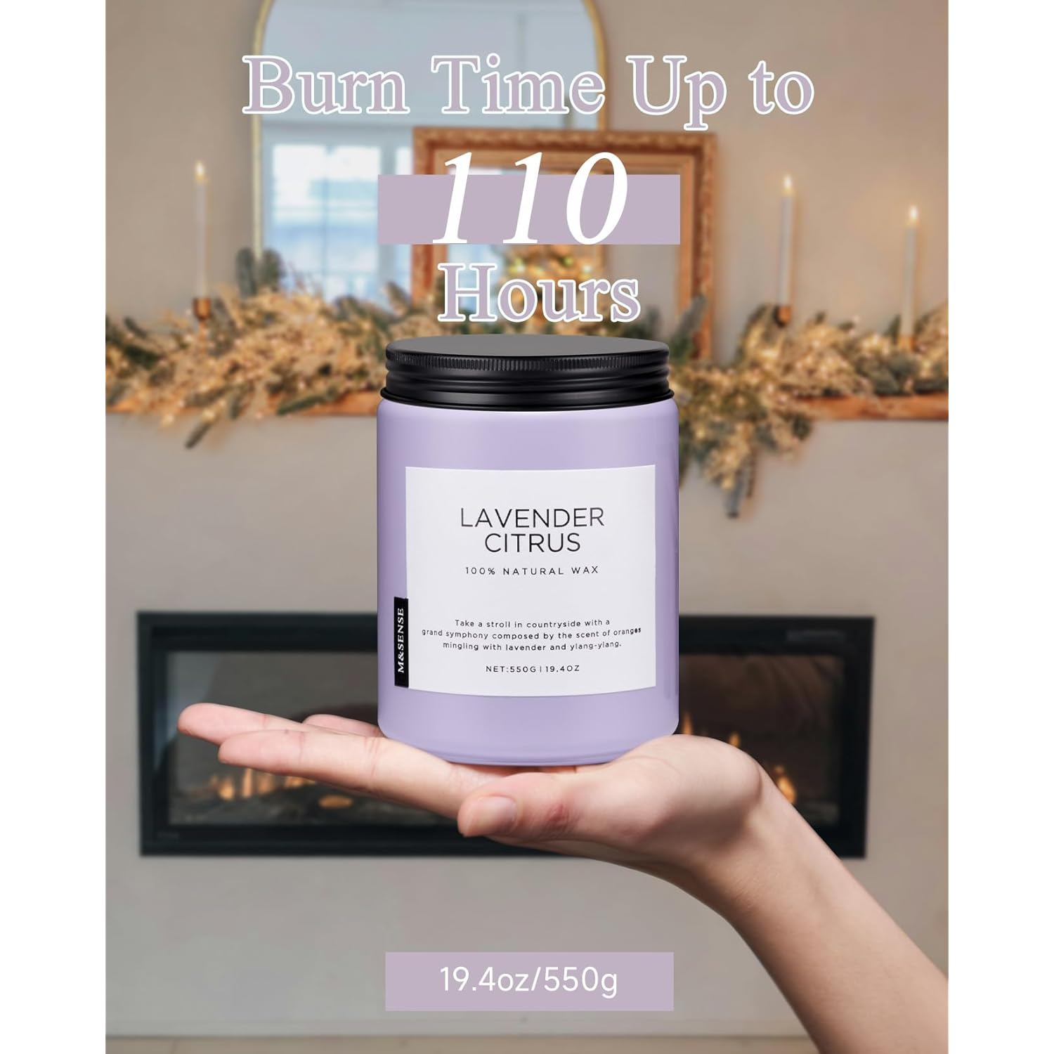 Lavender Citrus Candles, 19.4Oz 110H Burn Time Large Natural Soy Candles For Home Scented, Stress Relief Aromatherapy Gifts For Mom Friends Teacher & Spa, Bath, Yoga