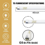 25 Pack 46 Inch T5 Fluorescent Tube Bulbs 28W 3000K Soft White G5 Base 2800LM