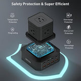 100W 13-in-1 USB-C Power Strip Surge Protector 5 AC Outlets 8 USB Ports 6.6FT Cord