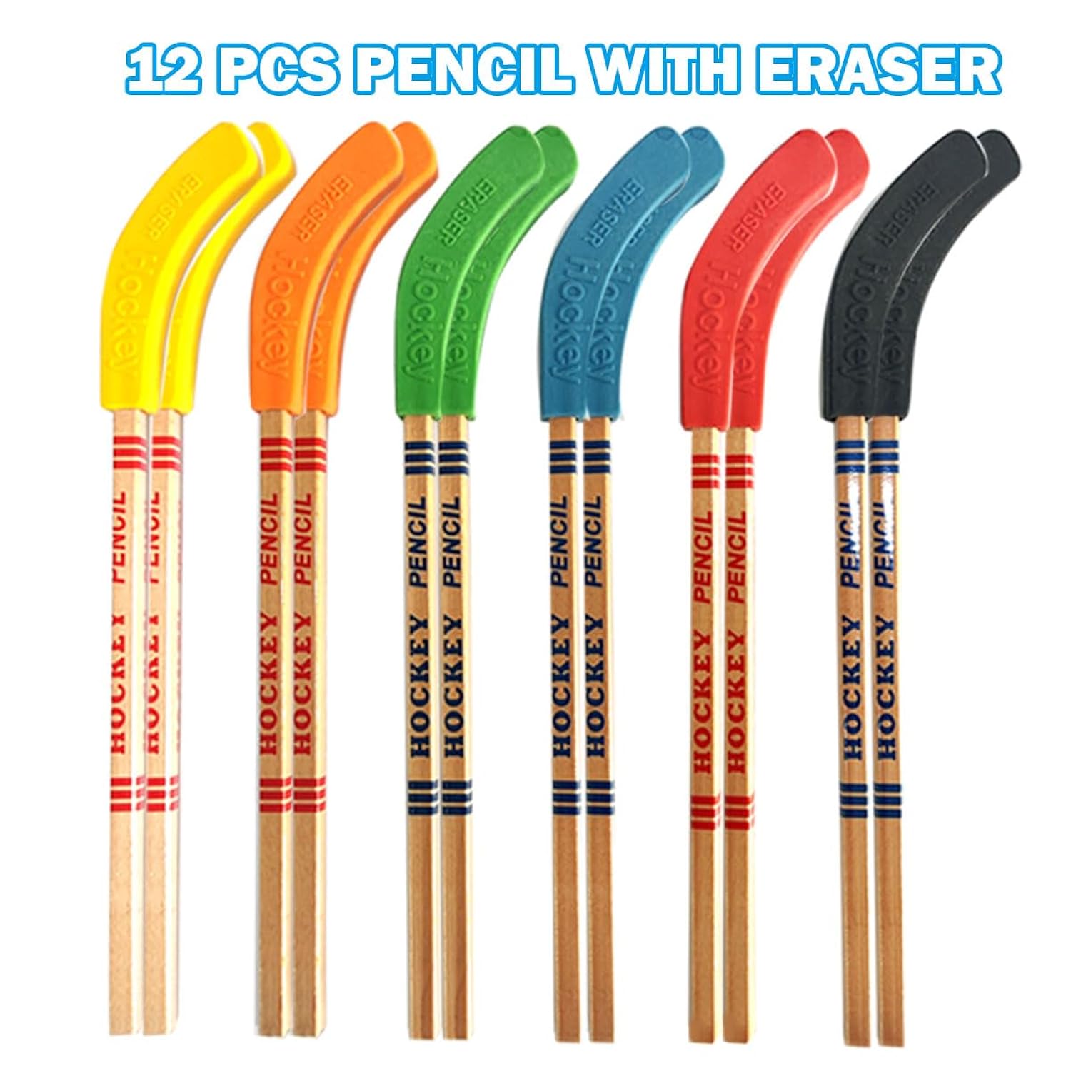 12 Pack Hockey Valentine'S Day Cards, Pencils With Erasers, Mini Hockey Pucks, Hockey Goal For School Classroom Gift Exchange, Valentine Party Favor Supplies