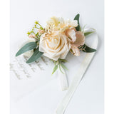 Set Of 2 Wrist Corsage Wristlet For Wedding Bridesmaid Mother Grandmother For Bridal Shower Wedding Artificial Roses Flower Prom (Champagne)