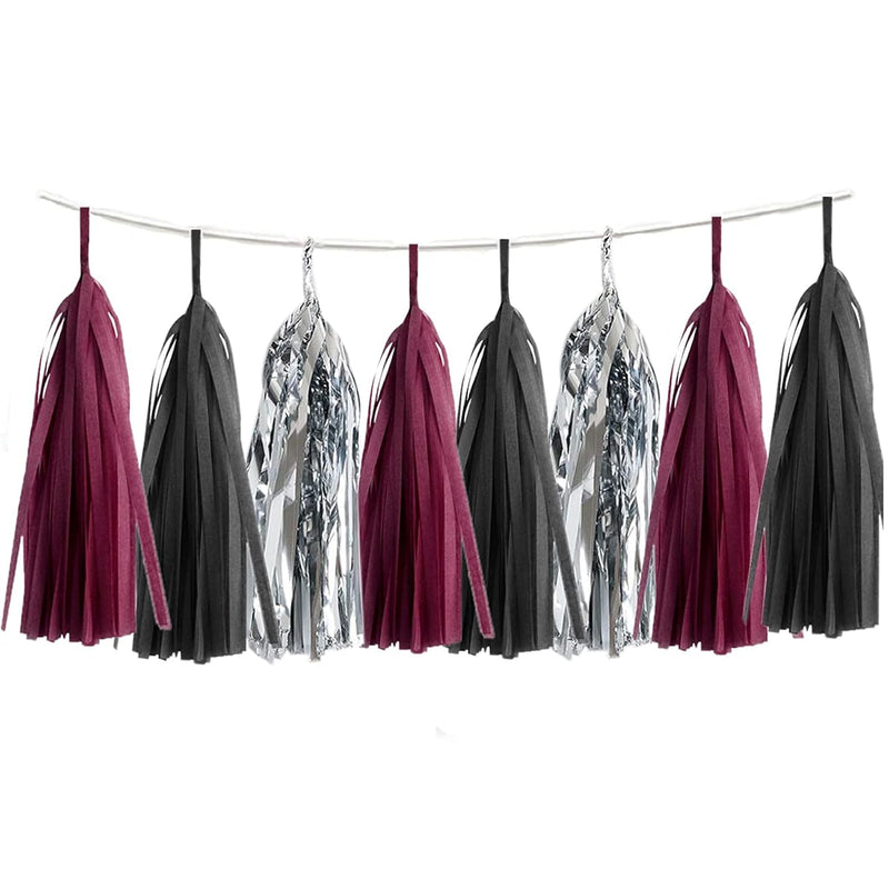 15Pcs Burgundy Black Silver Grad Party Decoration Maroon Graduation Ti