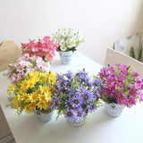 Artificial Flowers Potted European Style Design Silk Daisy Arrangements Bonsai House Office Restaurant Table Centerpieces Windowsill Decor Daisy-White