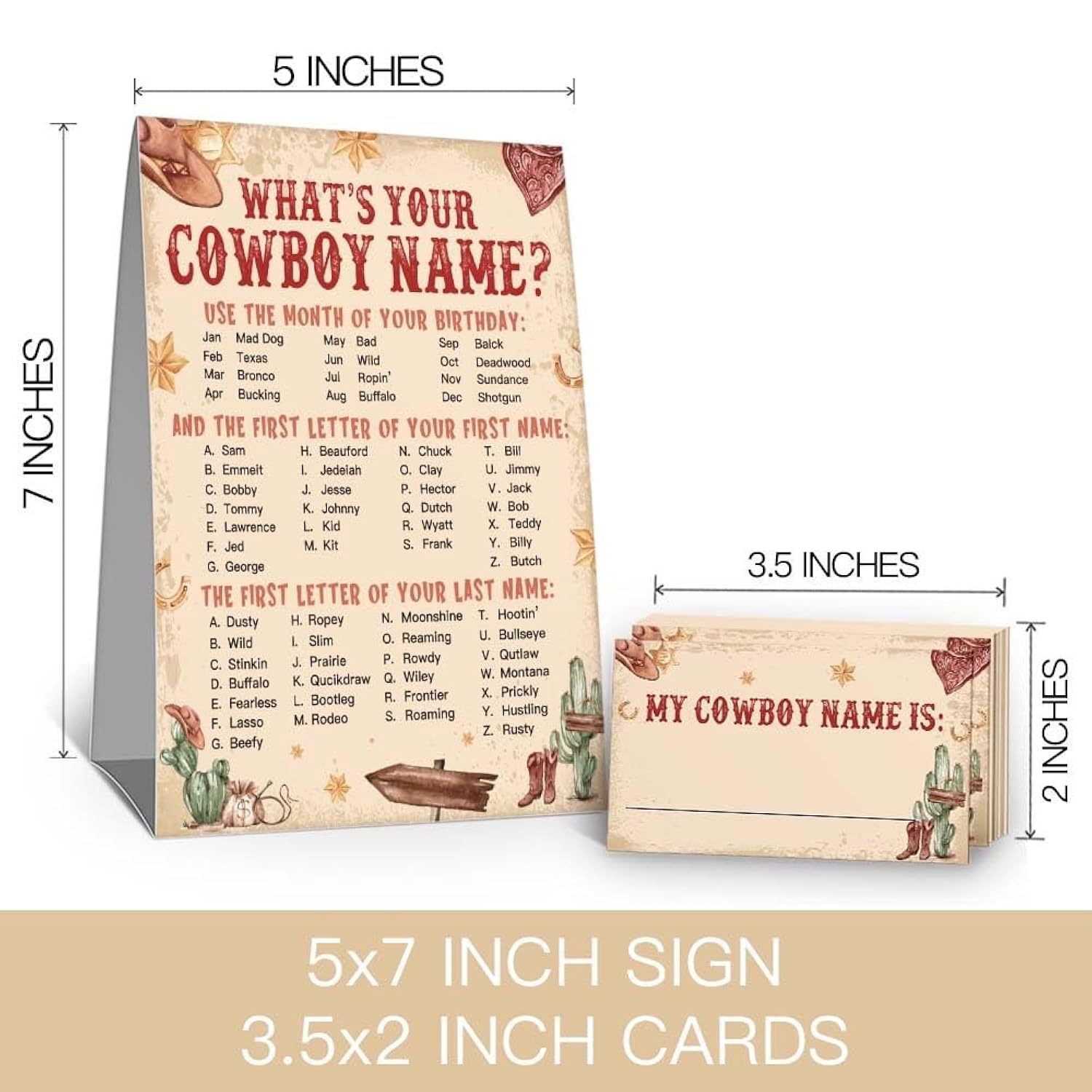 What'S Your Cowboy Name Game Set, (1 Cowboy Theme Sign And 30 Name Cards), Birthday Game, Western Wild Birthday Party Supplies, Cowboy Party Supplies