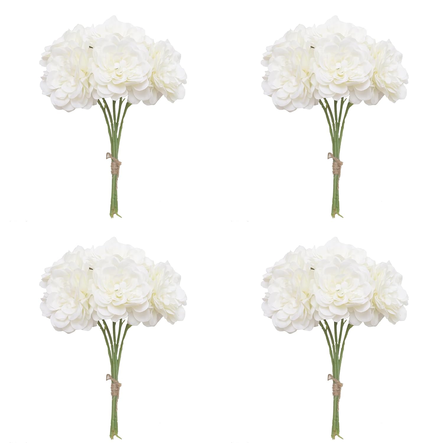 4Pcs Peonies Artificial White Flowers, Dahlia Faux Floral, Silk Fake Flower Bouquet With Stems, Fake White Flowers Artificial For Decoration Home Wedding Arrangement