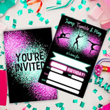 Jump Tumble & Play Birthday Invitations, Neon Pink Foil Gymnastic Birthday Party Invites Decorations, Birthday Party And Events Supplies, 20 Fill-In Invites Cards With Matching Envelopes?Yqk-B03?