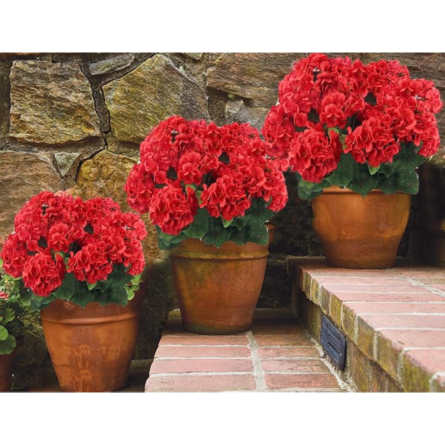 4Pcs Artificial Red Geranium Silk Flowers Outdoor Plant Bush Faux Flowers Geraniums For Floral Home Decor Outdoor Indoor Garden Patio Grave Cemetary Vase Table Centerpiece