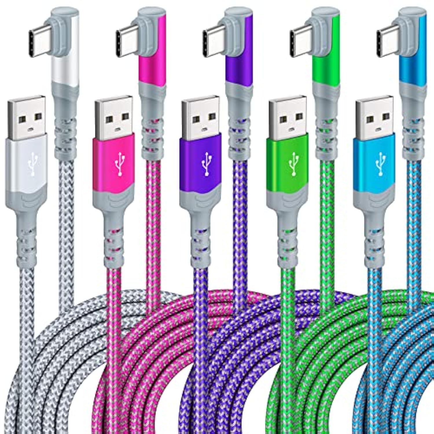 ?5-Pack? Usb C Cable,10Ft 3.1A Type C Charger Fast Charging Cable Nylon Braided Right Angle Usb C Charging Cable Compatible With Samsung S22,Ipad Pro 12.9 Air Mini Macbook Air,Pixel 7