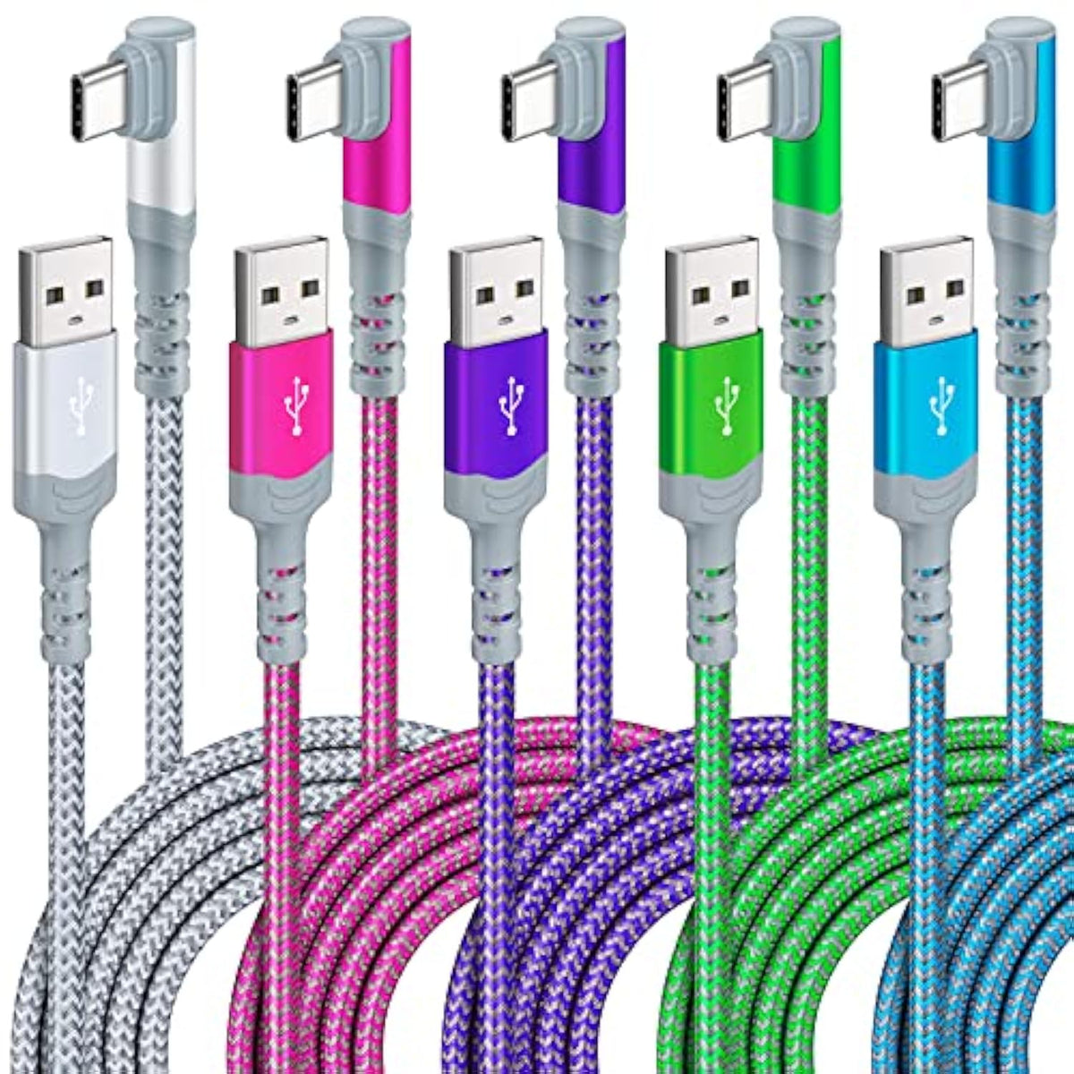 ?5-Pack? Usb C Cable,10Ft 3.1A Type C Charger Fast Charging Cable Nylon Braided Right Angle Usb C Charging Cable Compatible With Samsung S22,Ipad Pro 12.9 Air Mini Macbook Air,Pixel 7