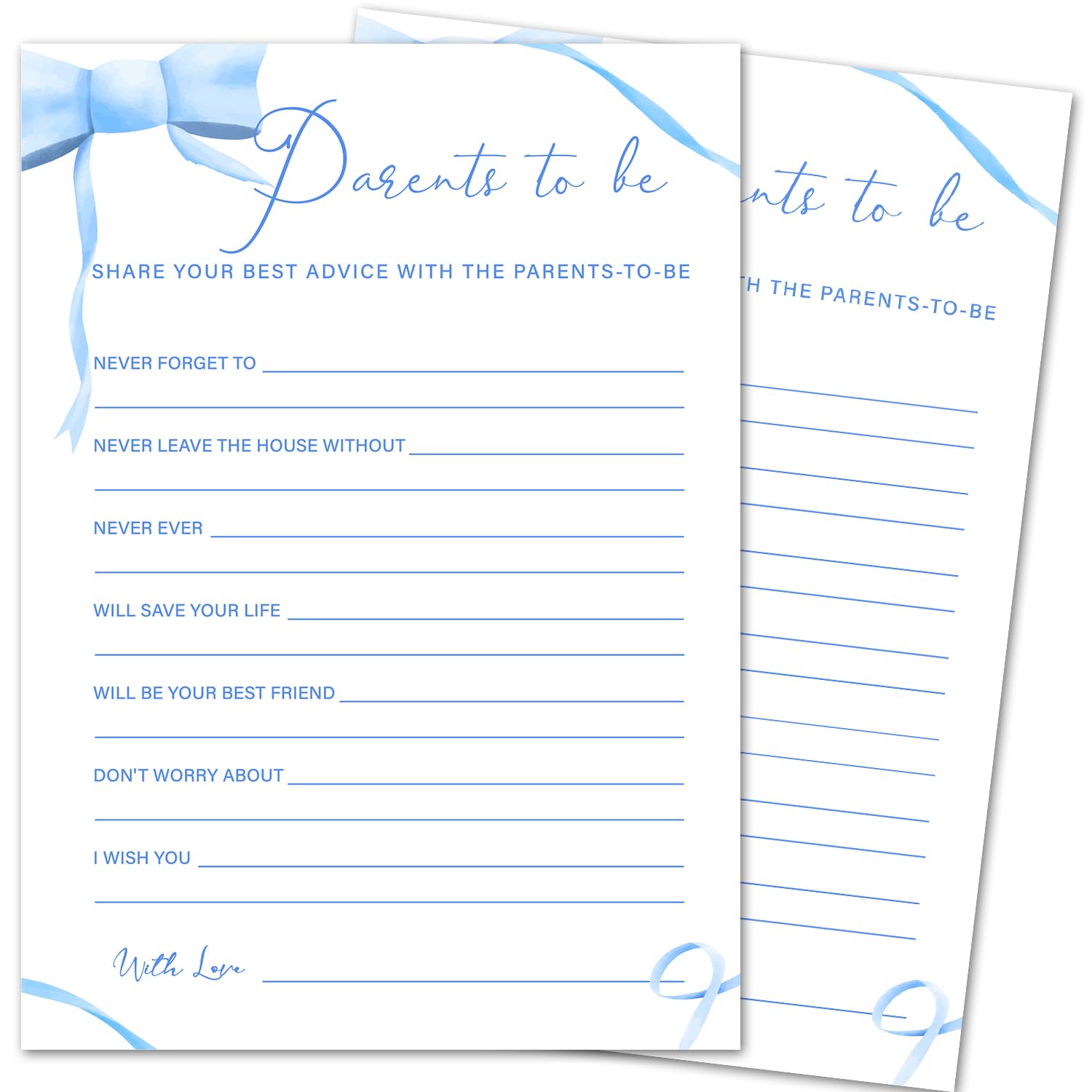 Blue Bow Baby Shower Games For Boys, Parents To Be Game Cards, Baby Shower Activity Gender Reveal Games Party Supplies, 30 Double-Sided Game Card Set -B17