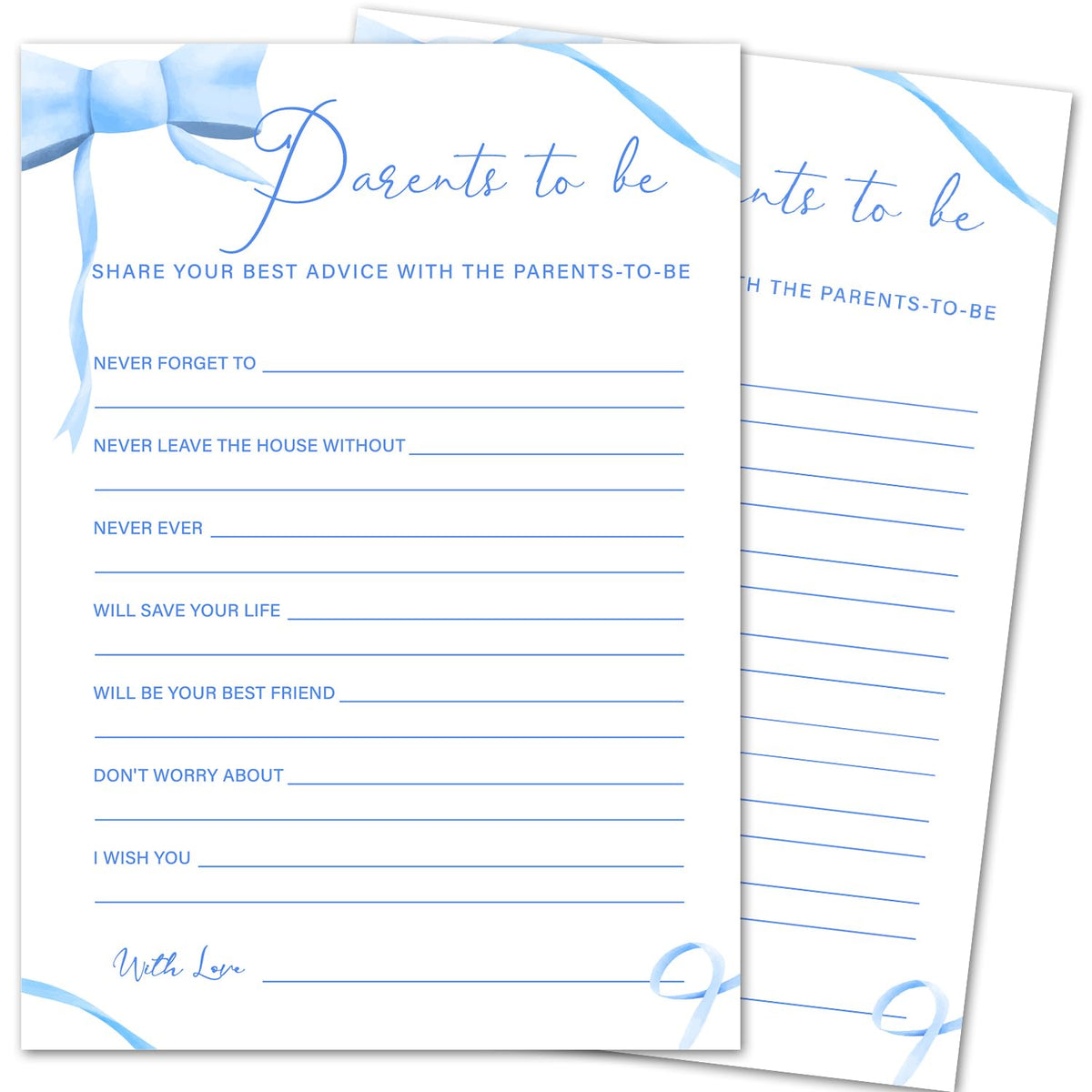 Blue Bow Baby Shower Games For Boys, Parents To Be Game Cards, Baby Shower Activity Gender Reveal Games Party Supplies, 30 Double-Sided Game Card Set -B17