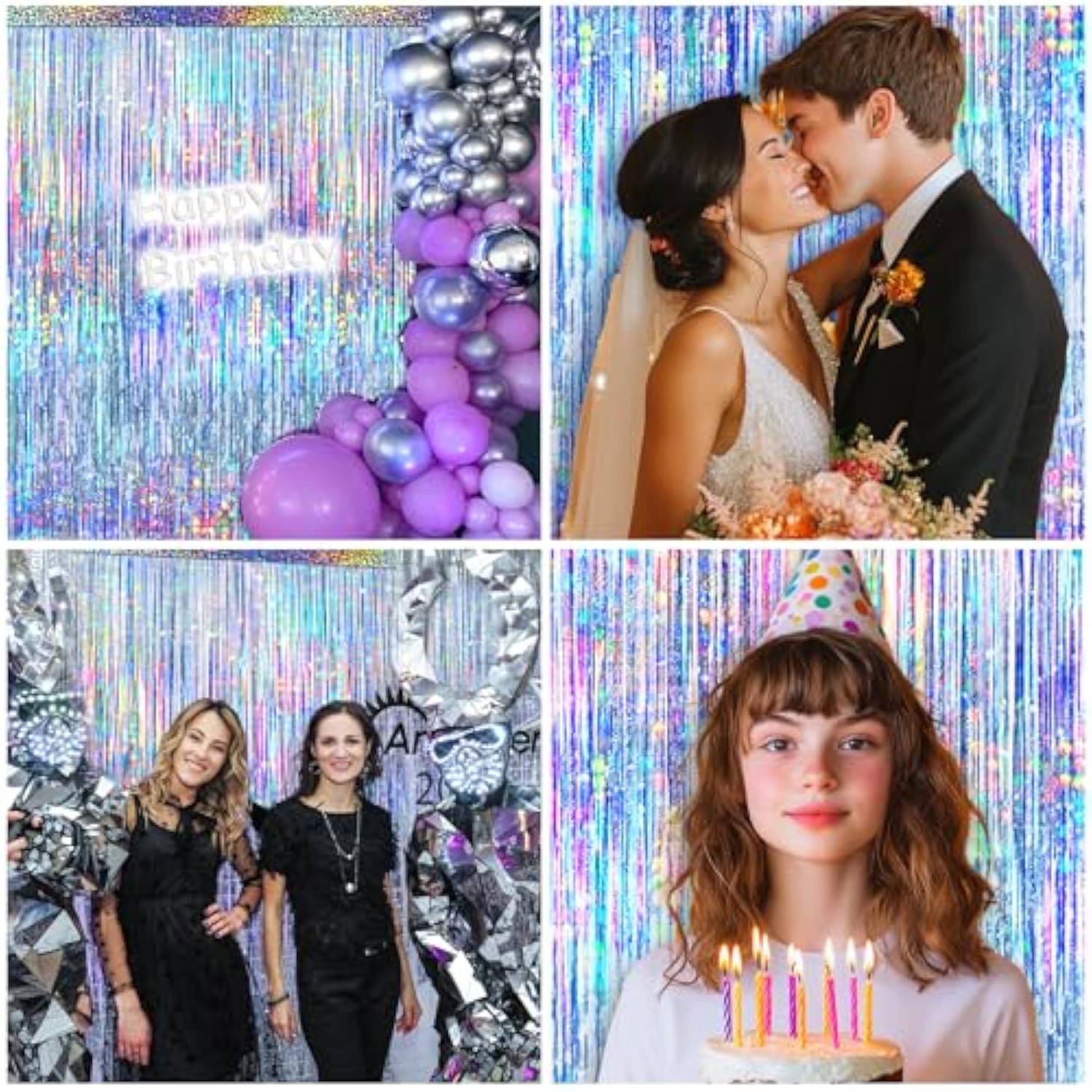 4 pack silver foil fringe curtain glitter tinsel backdrop for parties and weddings