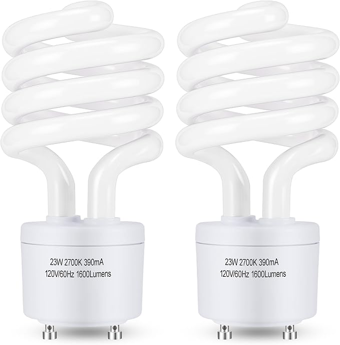 GU24 CFL Light Bulbs T3 Spiral 23W 100W Equivalent 2700K Soft White 1600 Lumens 2 Pack