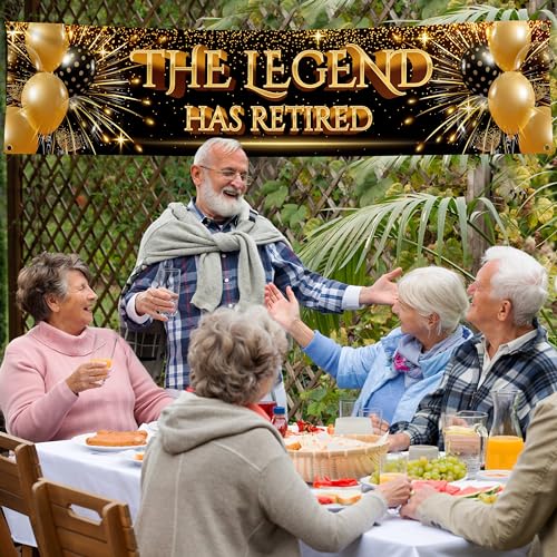 Happy Retirement Banner - Farewell Banner - The Legend Has Retired 6 x 1.3ft (Black and Gold)