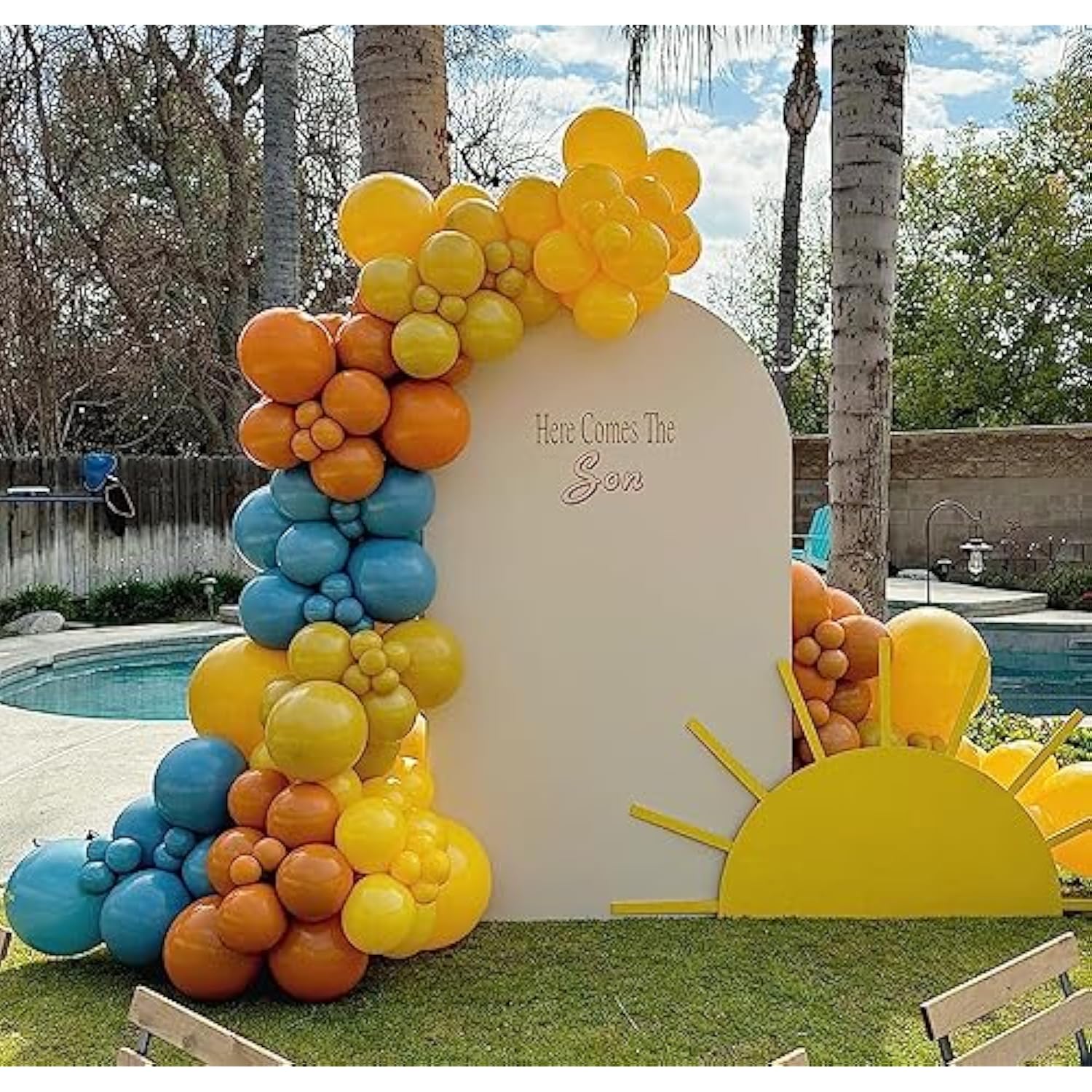 Here Comes The Son Balloon Arch Garland Kit 149Pcs For Retro Sun Baby Shower First Trip Around The Sun Sunshine Theme Birthday Kids Groovy Boho Party Backdrop Decoration (Slate Blue)