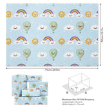 Cute Rainbow Clouds And Sunshine Float Away In A Hot Air Balloon With Smile Face On Bright Blue Wrapping Paper For Babies Boys Kids Happy Birthday Party Babay Shower, Folded Flat 30 X 20 Inch, 4