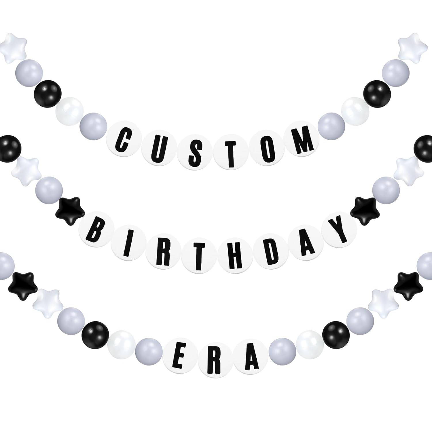 103 Pcs Giant Friendship Bracelet Garland Diy Birthday Halloween Christmas Jumbo Friendship Bracelet Banner Kit Famous Singer Customizable Party Wedding Decor(White Gray Black)