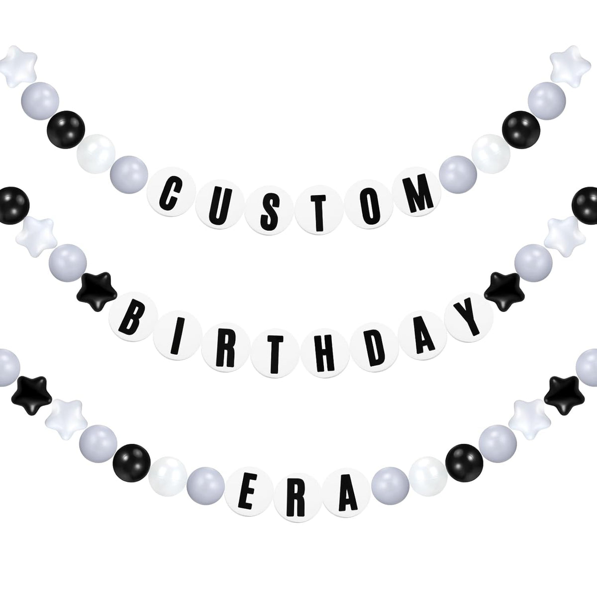 103 Pcs Giant Friendship Bracelet Garland Diy Birthday Halloween Christmas Jumbo Friendship Bracelet Banner Kit Famous Singer Customizable Party Wedding Decor(White Gray Black)