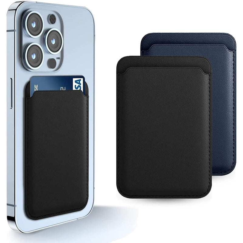 [2 Pack] Magnetic Leather Wallet for iPhone 15/14/13/12 Series - Black, Blue