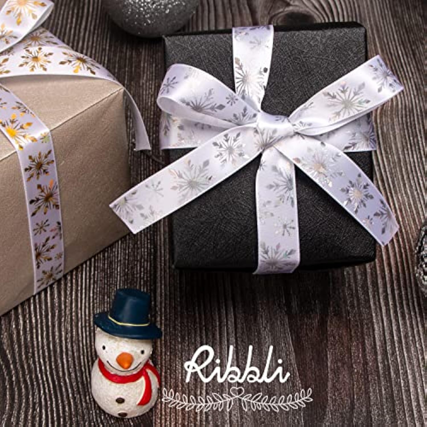 Silver Snowflake Ribbon,5/8 Inch,10-Yard Spool, Iridescent Silver Snow