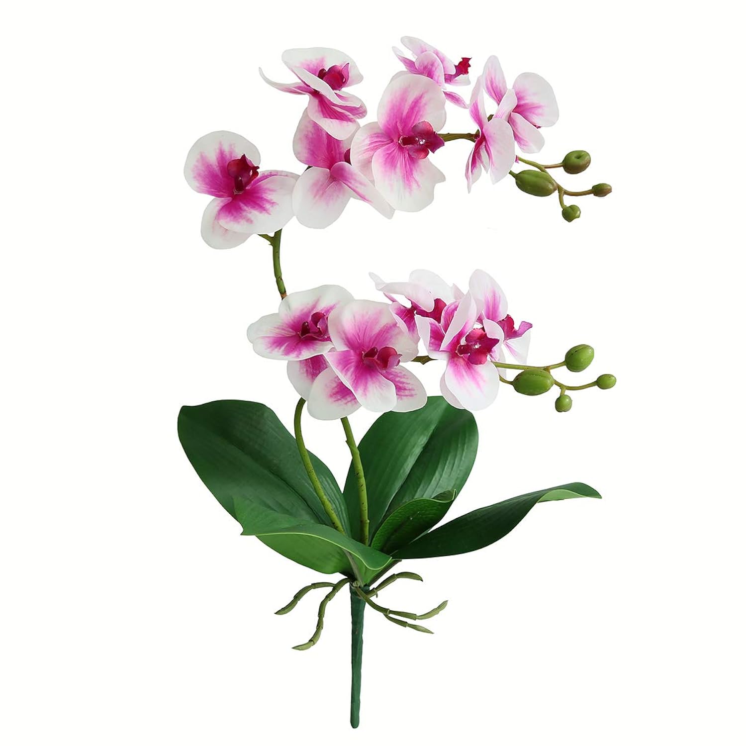 Artificial Phaleanopsis Flowers Fake Orchids Leaves Branches For Home Bonsai Garden Decoration (Pink)