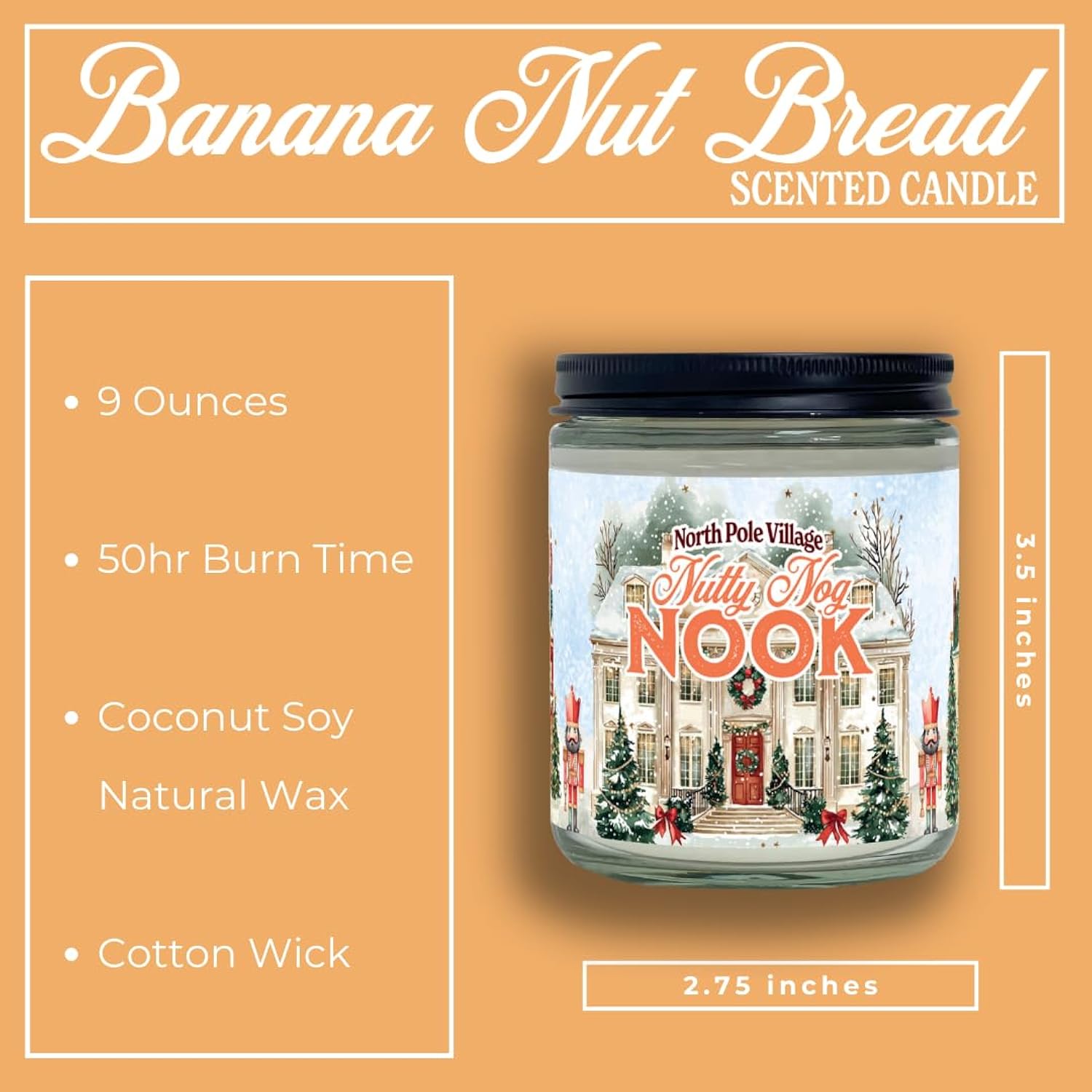 Banana Nut Bread Candle, Christmas 9Oz Jar, Holiday Bakery Aroma, Sweet Baked Scent, Cozy Winter Accent, Seasonal Gift Candle For Men And Women