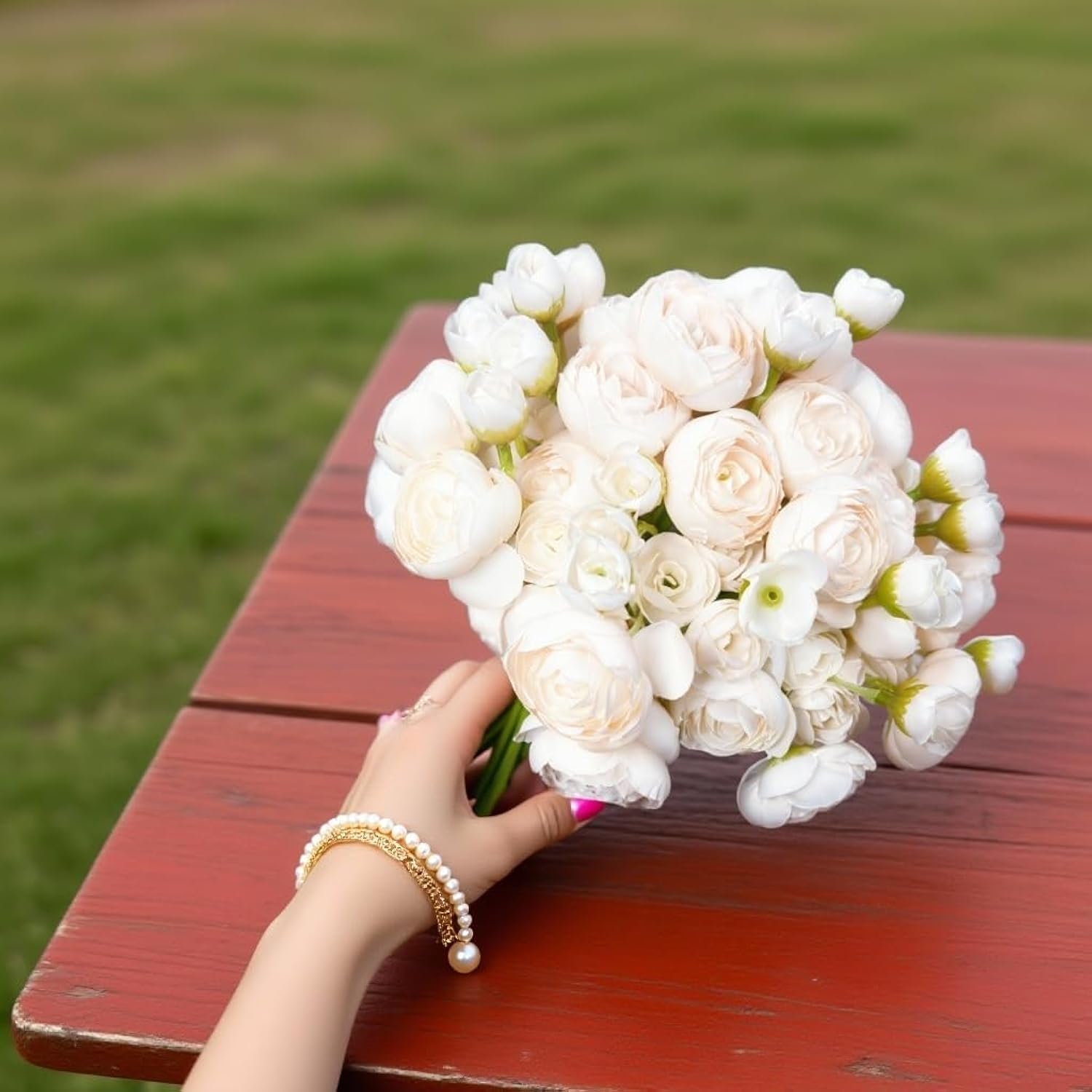 Ranunculus Artificial Flower, 18 Pcs Faux Silk Mini Ranunculus Flowers For Diy Bouquet, Bulk Fake Wedding Filler Flowers For Centerpieces Arrangements Bridal Shower Decorations (Light Champagne)