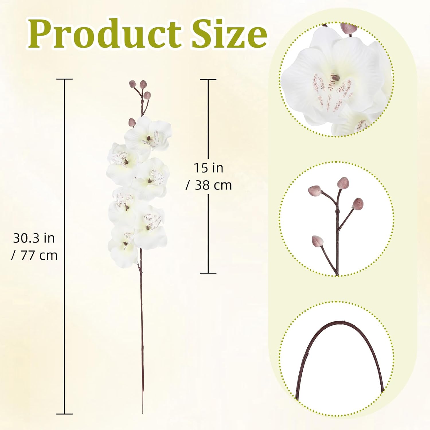 6Pcs White Faux Orchids 30.3’’ Orchids Artificial Flowers Fake Silk Flowers With Stems For Wedding Home Kitchen Party Garden Indoor Decoration(White)